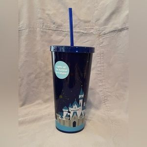 NEW Walt Disney World‎ Parks Castle Light Up Tumbler Straw Fireworks Blue 16oz